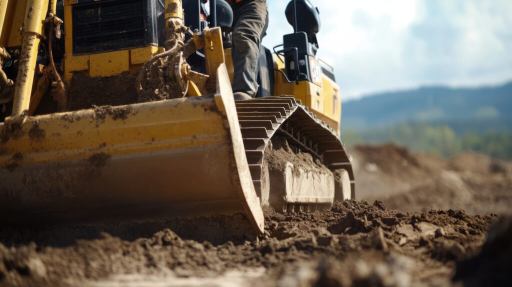 Construction worker operating bulldozer for site grading. Featuring precision and control site grading services mobile al